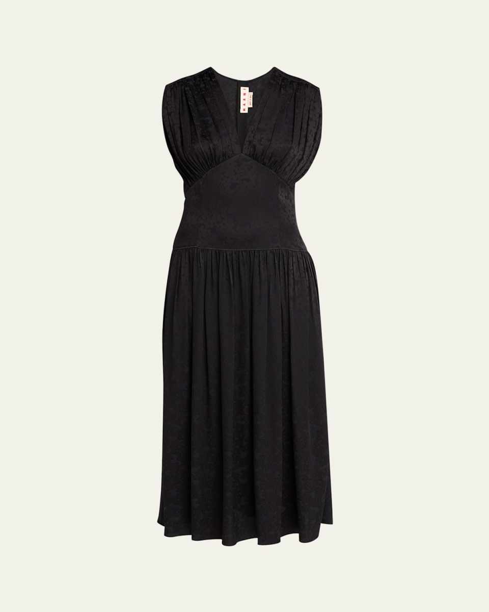 Jacquard Drop Waist Gathered Midi Dress